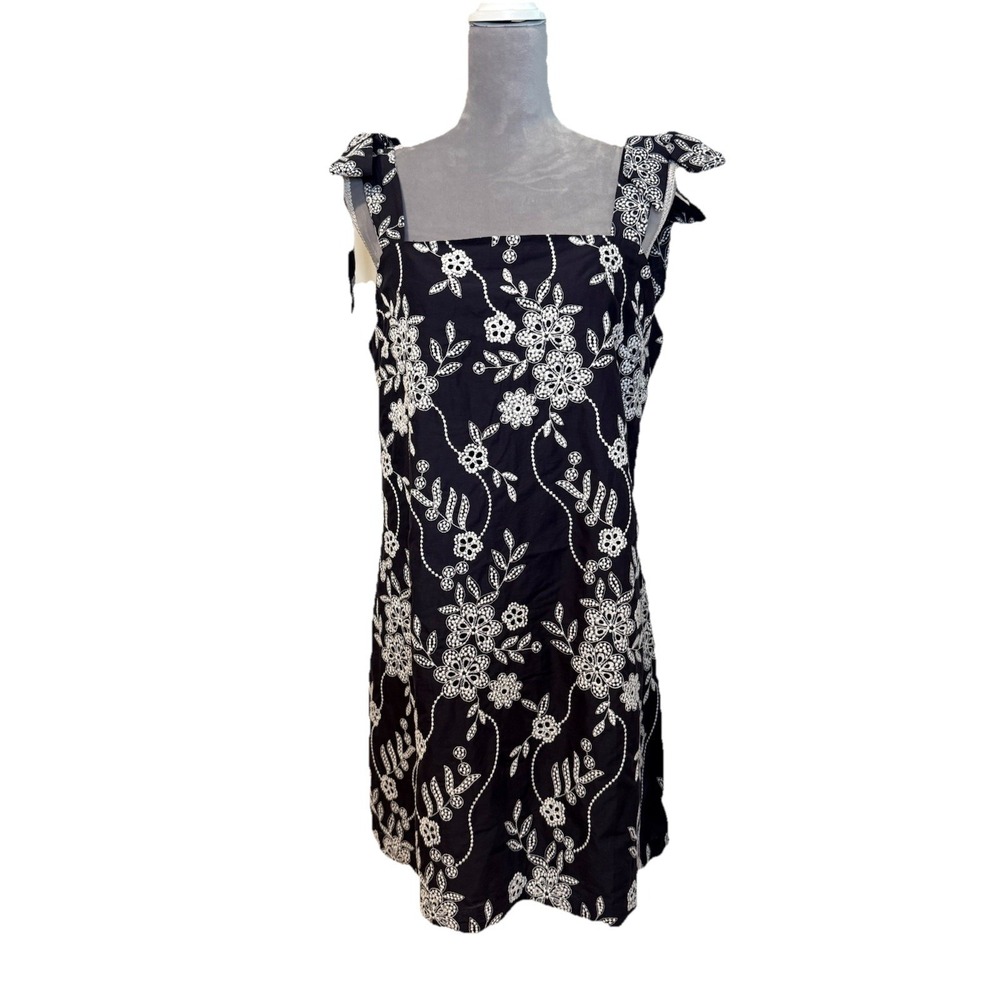 NWT LOFT Dress Women's 12 Navy Floral Embroidered Sleeveless Lined‎ Cotton